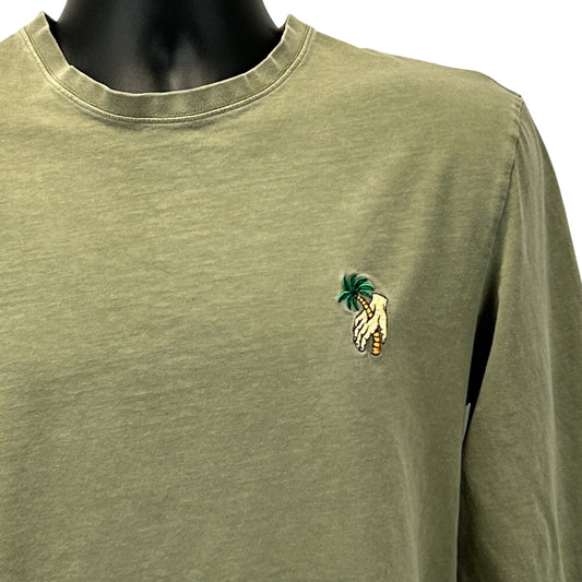 T-Bar x Cotton On T Shirt Mens S Small Green Hand Palm Tree Long Sleeve Tee