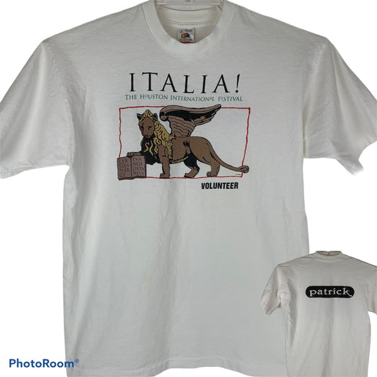 Camiseta vintage del festival internacional de Houston para hombre, talla grande, italiana, Italia, color blanco