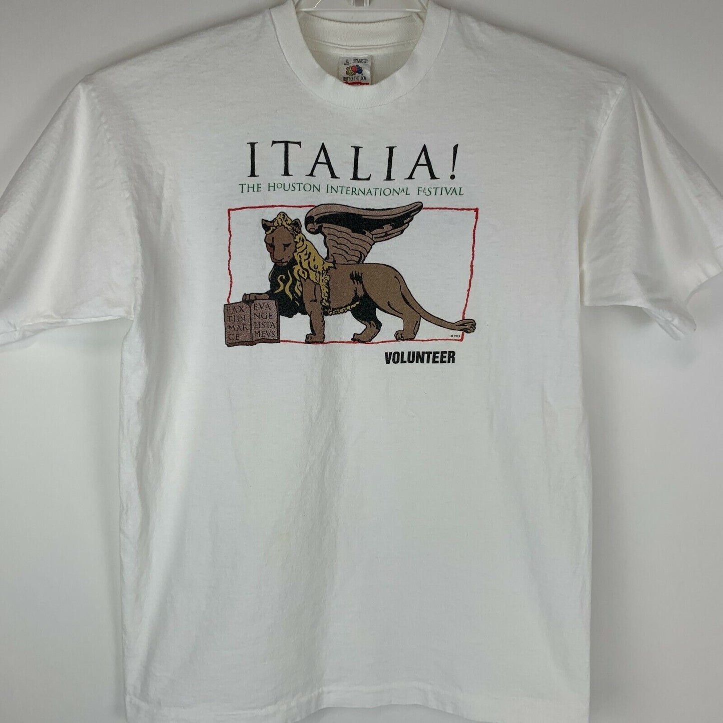 Camiseta vintage del festival internacional de Houston para hombre, talla grande, italiana, Italia, color blanco