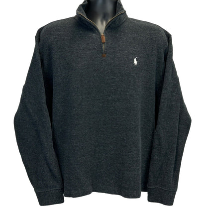 Suéter de algodón de manga larga para hombre, talla extragrande, color negro, con cremallera de 1/4 de cuarto, de Polo Ralph Lauren