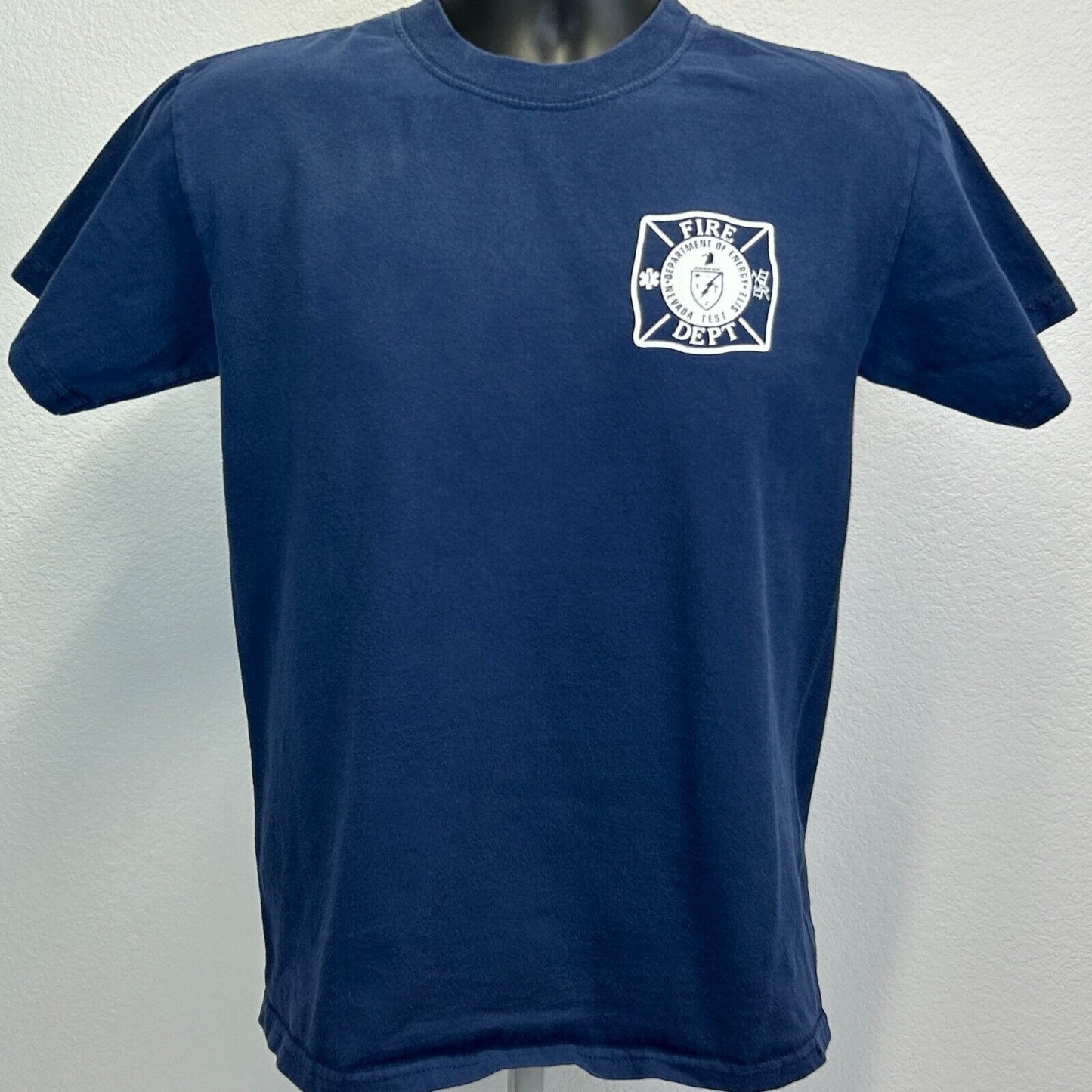 Vintage Nevada Test Site Fire Department T Shirt Small Dept of Energy Mens Blue