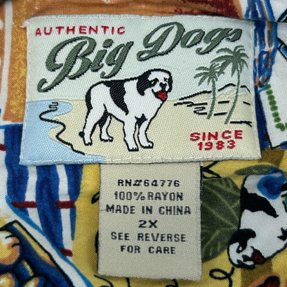 Big Dogs Hawaiian Camp Shirt Trader Dogs Rum Button Front Rayon Blue XXL 2XL