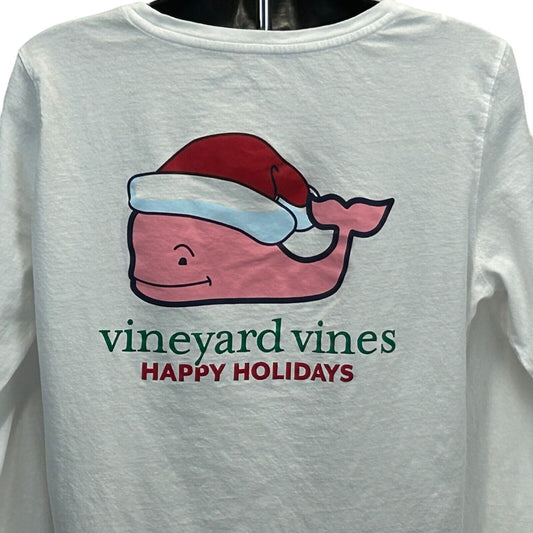 Vineyard Vines Happy Holidays Womens T Shirt Medium Christmas Long Sleeve White
