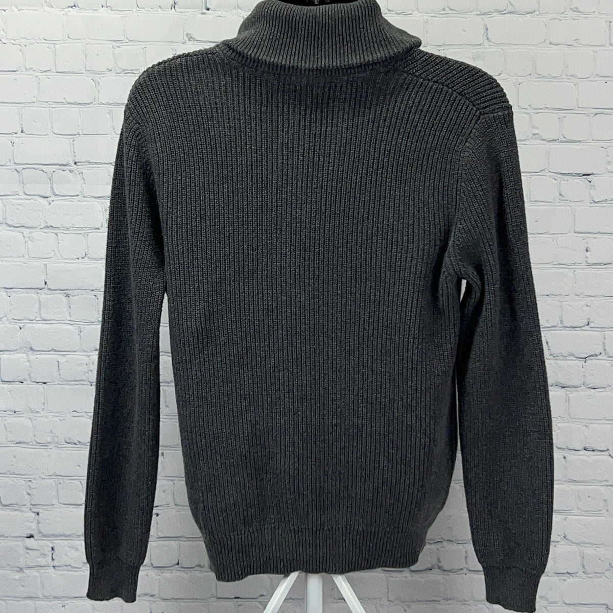 Sun + Stone Shawl Collar Cardigan Sweater Mens L Large Gray 100% Cotton Knit