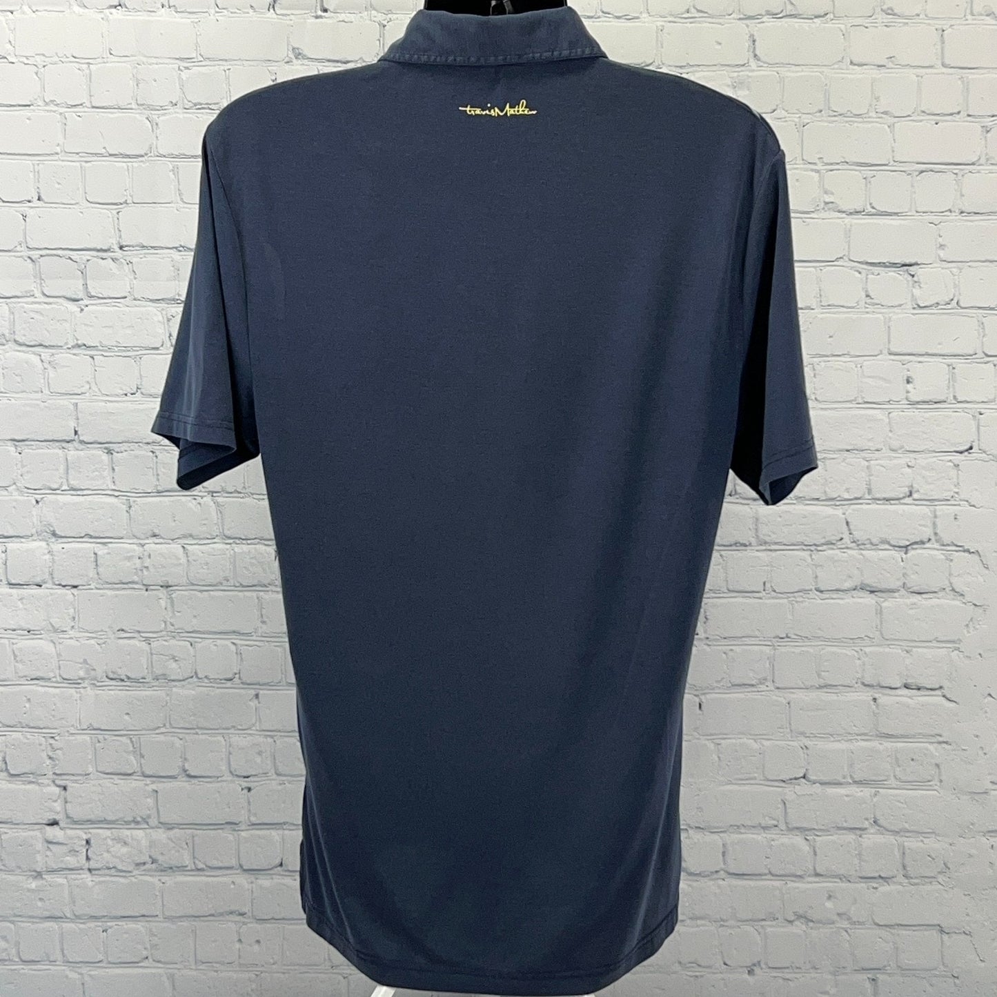 Travis Mathew Polo Shirt Blue Striped Golf Golfer Golfing Logo Mens M Medium
