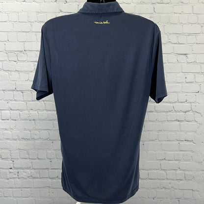 Travis Mathew Polo Shirt Blue Striped Golf Golfer Golfing Logo Mens M Medium