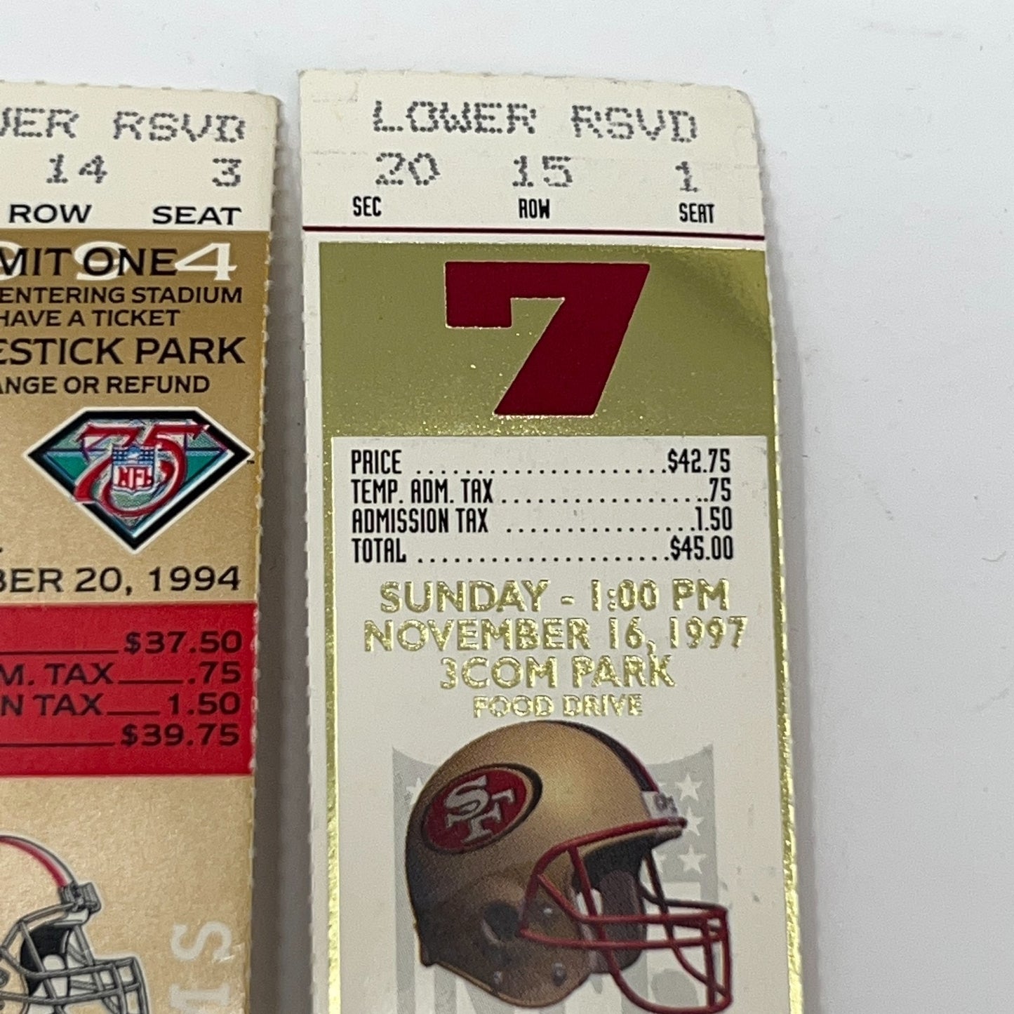 Lot of 3 San Francisco 49ers Tickets 1994 Jerry Rice Record Game and 1997 Game