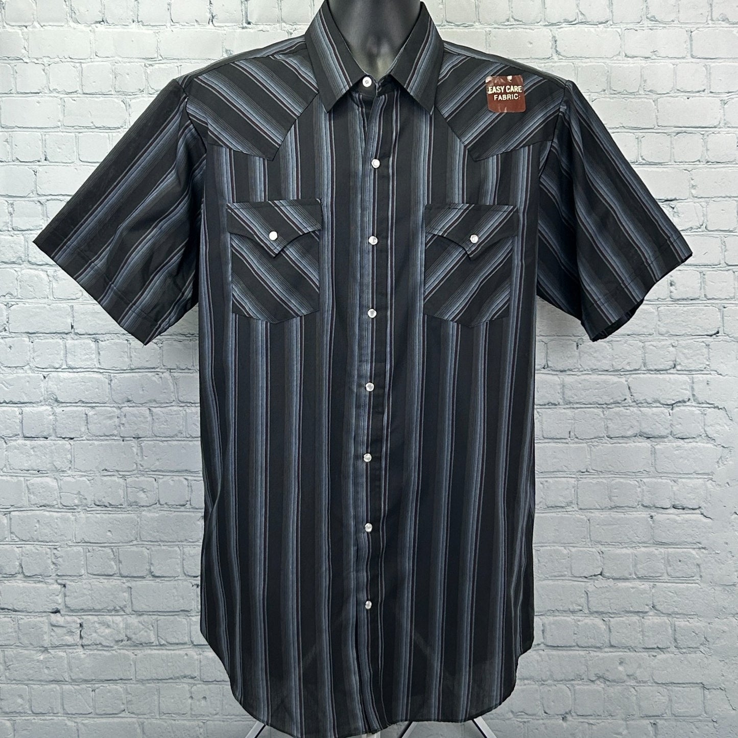 Ely Cattleman Pearl Snap Button Front Shirt Western Striped Black LT Large Tall