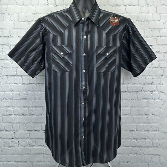 Ely Cattleman Pearl Snap Button Front Shirt Western Striped Black LT Large Tall