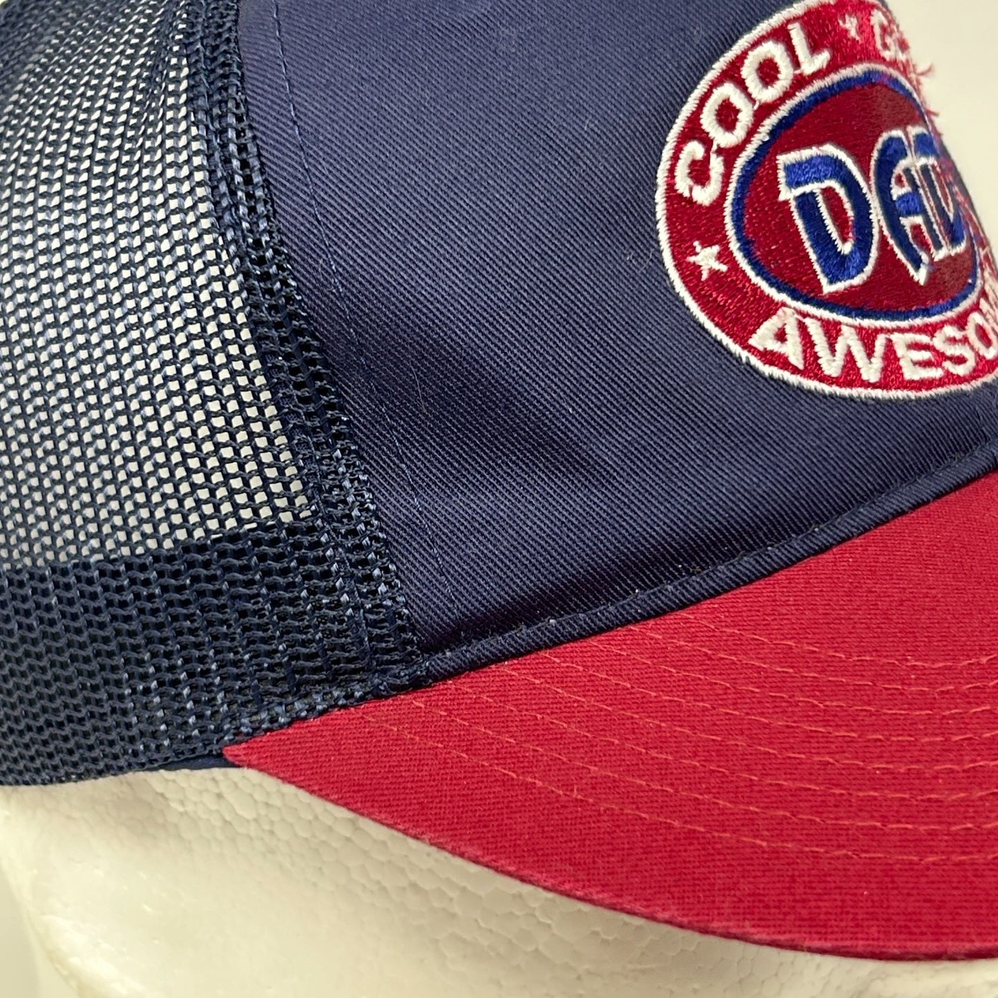 Vintage 90s Cool Great Awesome Dad Trucker Hat Cap Blue Father Mesh Snapback