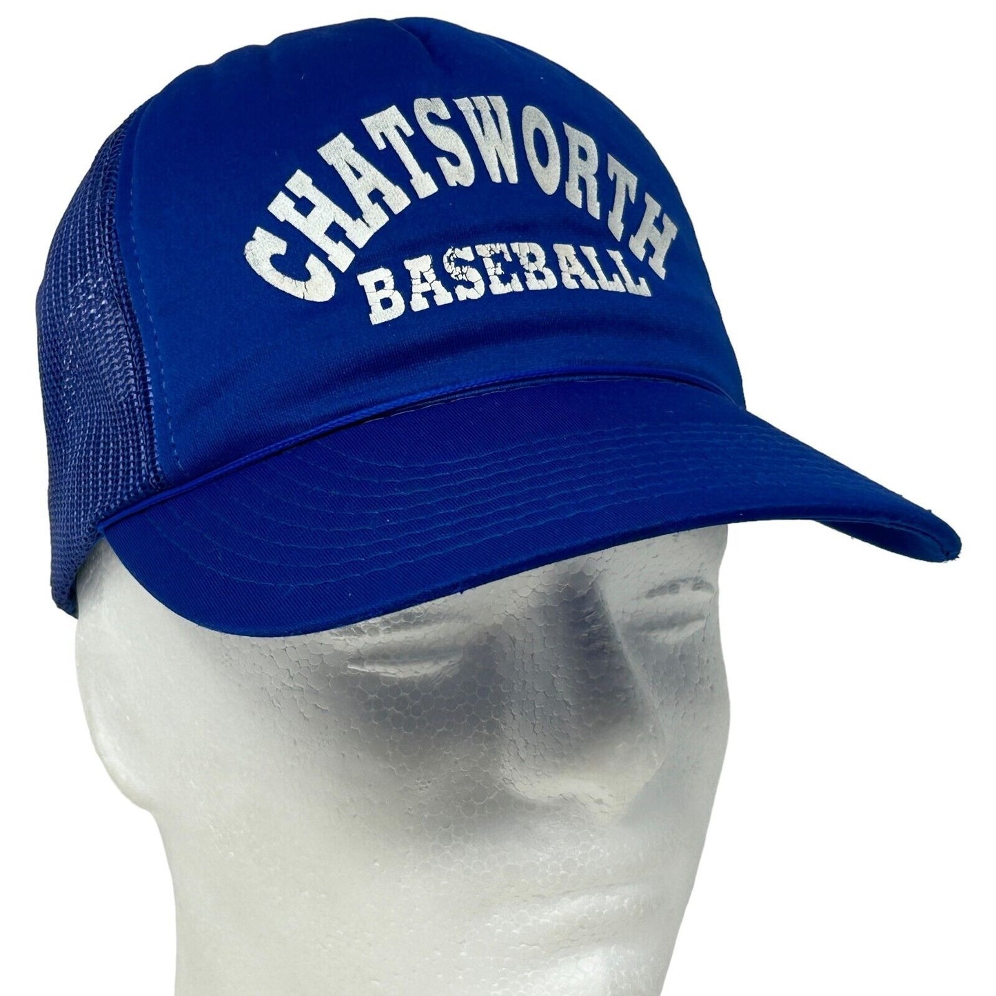 Vintage Chatsworth Baseball Trucker Hat Cap 80s California Snapback Blue Mesh