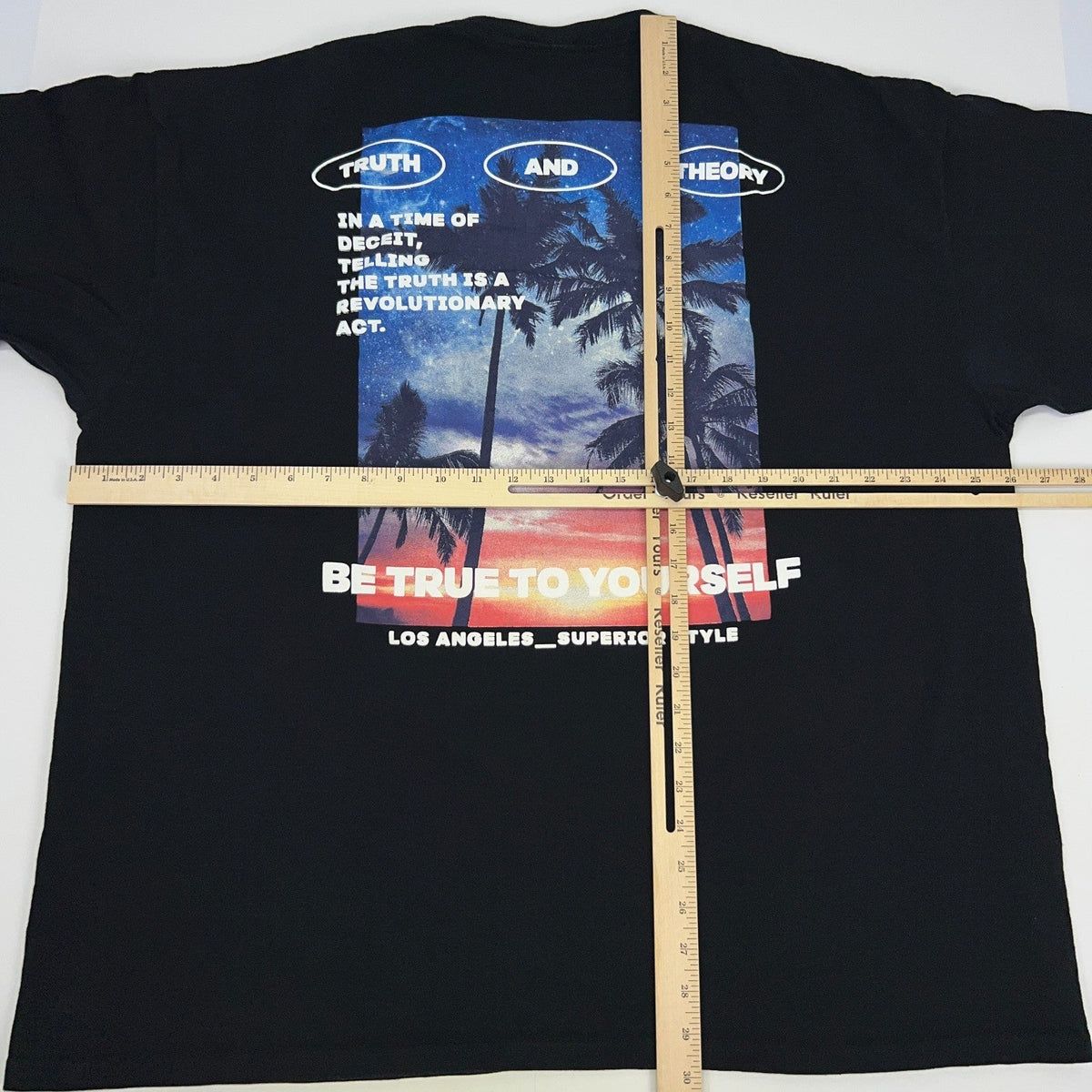 Truth + Theory Los Angeles Palm Trees Be True เสื้อยืดสีดำ Unisex 3XL XXXL