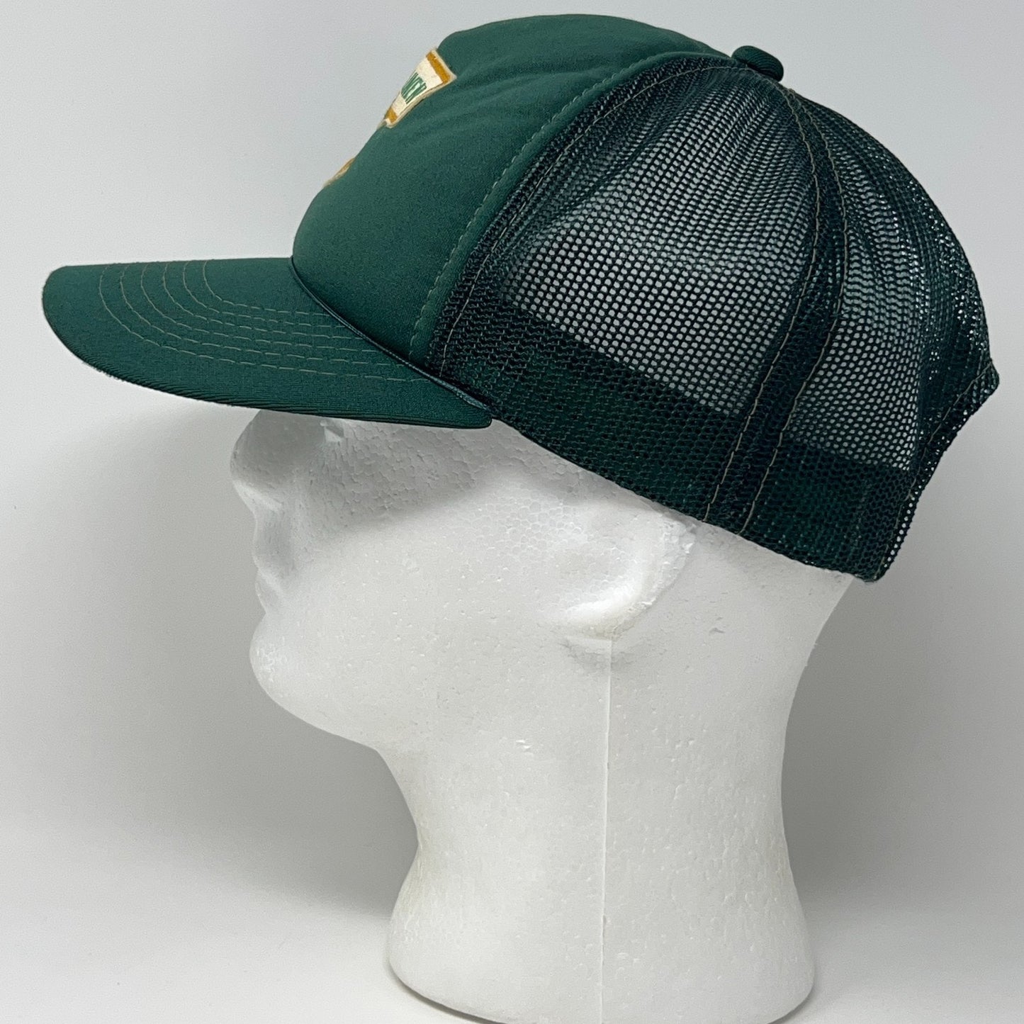 Vintage 80s American Linen Trucker Hat Baseball Cap 5 Panel Mesh Snapback Green