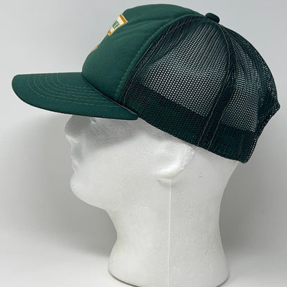 Vintage 80s American Linen Trucker Hat Baseball Cap 5 Panel Mesh Snapback Green
