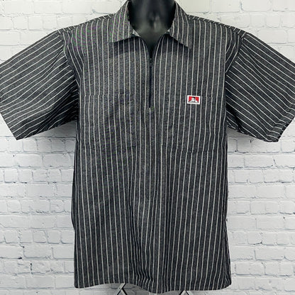 Ben Davis Hickory Striped Pullover 1/4 Zip Shirt XL X-Large Gray Short Sleeve