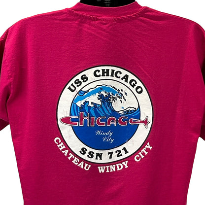 Vintage 90s USS Chicago SSN 721 T Shirt Submarine USN US Navy Pink XL X-Large