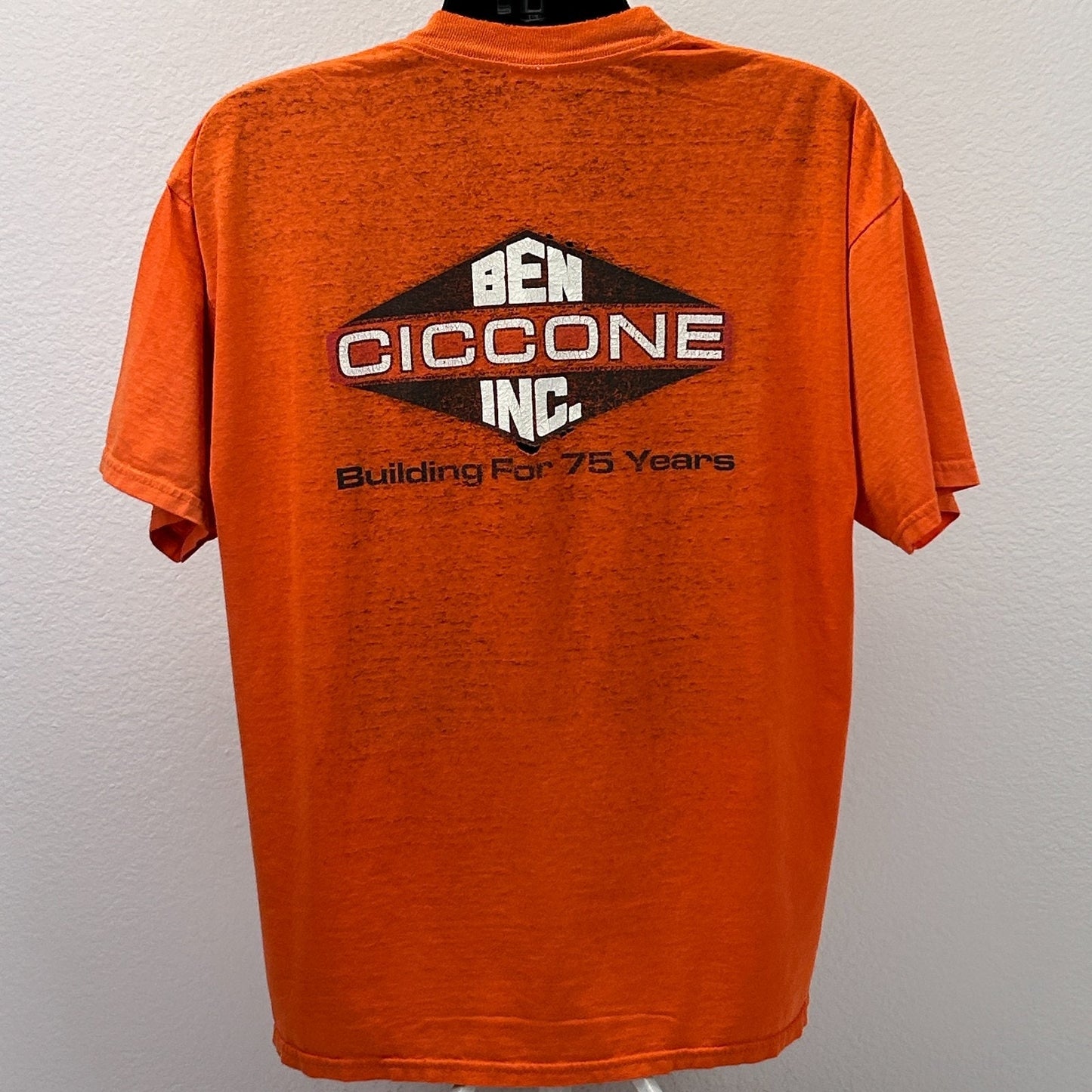 Vintage Distressed Ben Ciccone Inc T Shirt Mens XL X-Large Orange Construction