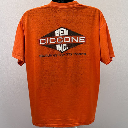 Vintage Distressed Ben Ciccone Inc T Shirt Mens XL X-Large Orange Construction