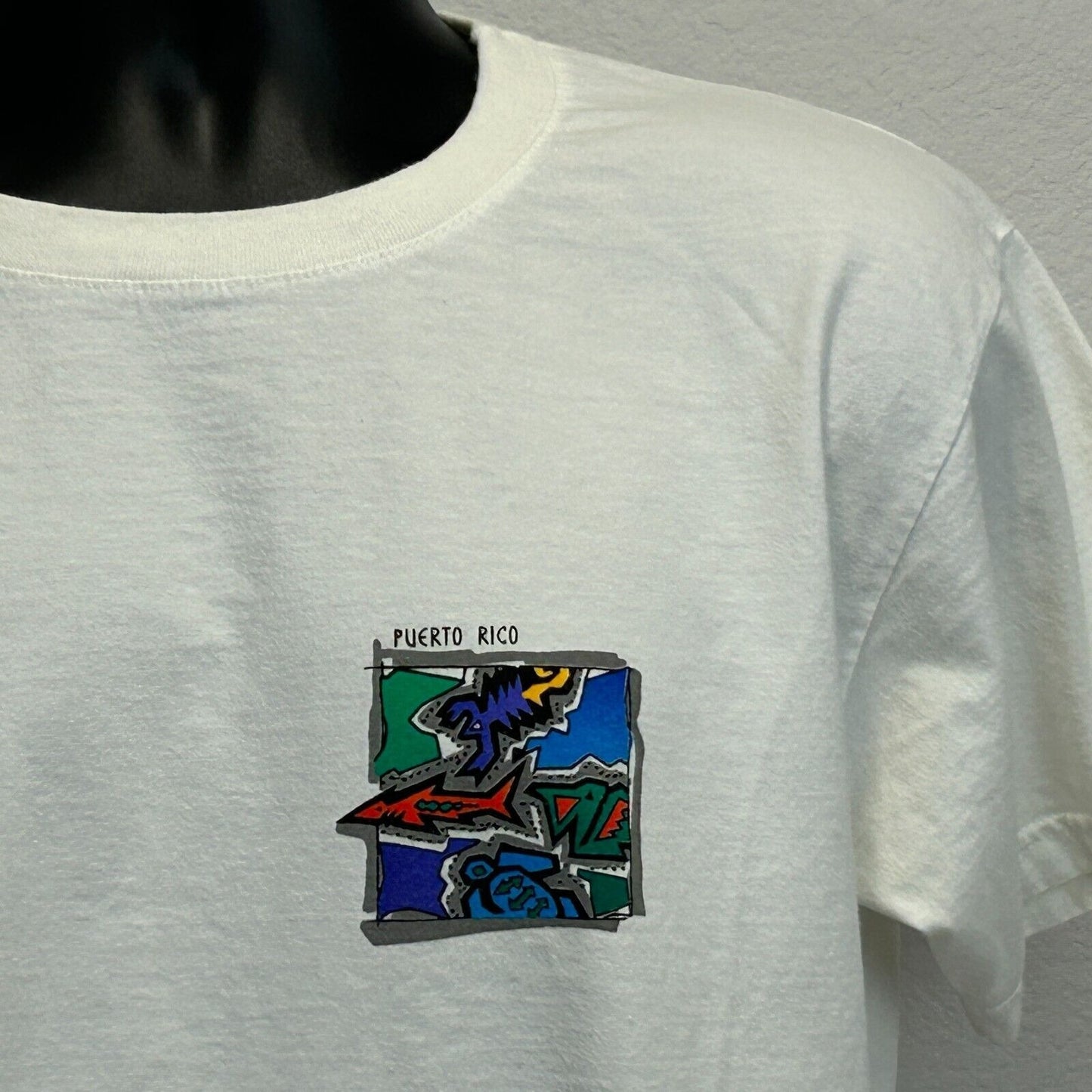 Puerto Rico Shark Vintage T Shirt Medium 90s Caribbean Tourist Tee Mens White