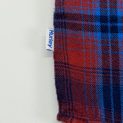 Hurley Flannel Shirt XL X-Large Red Blue Plaid Button Front Cotton Surfer Skater
