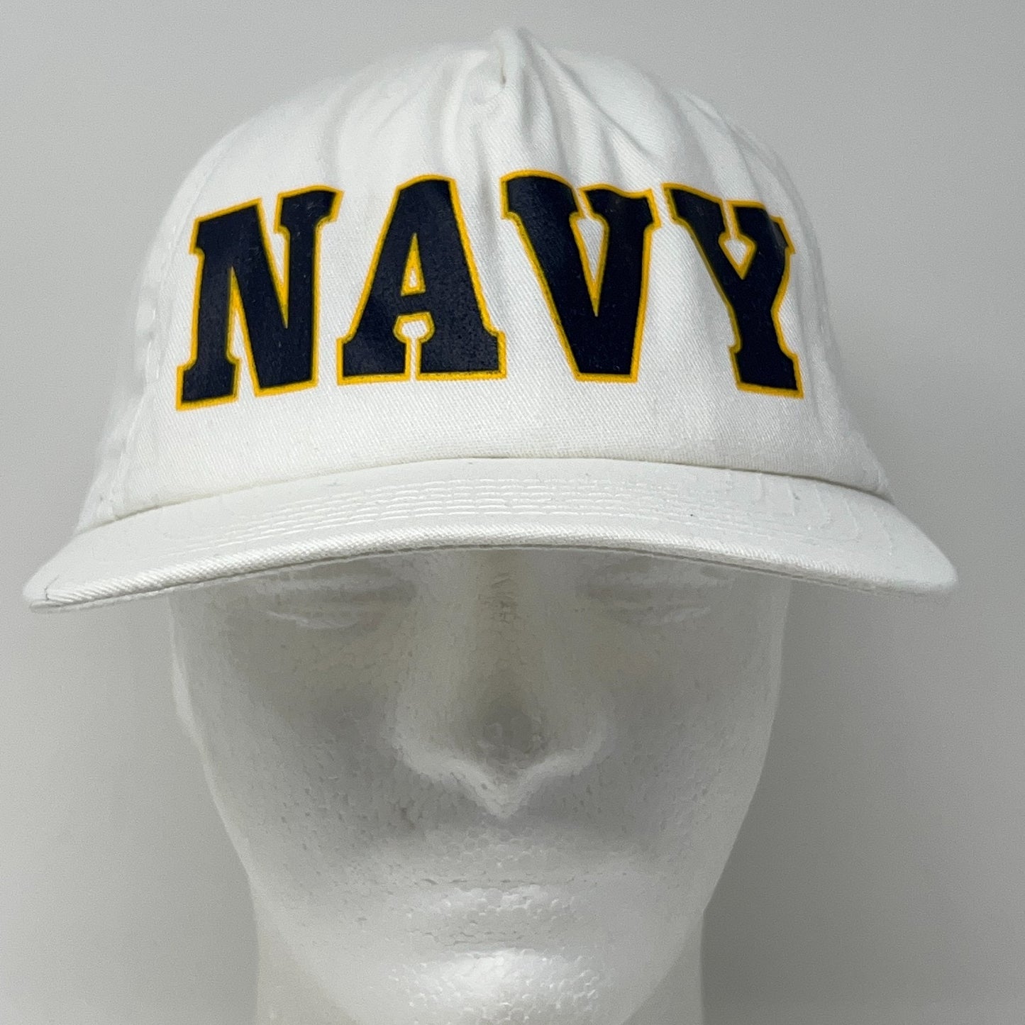 Vintage 90s US Navy Hat Baseball Cap USN Military Snapback White Made In USA