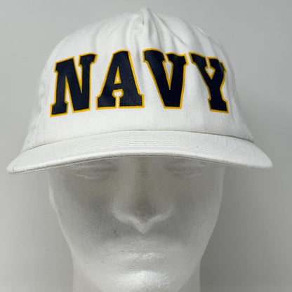 Vintage 90s US Navy Hat Baseball Cap USN Military Snapback White Made In USA