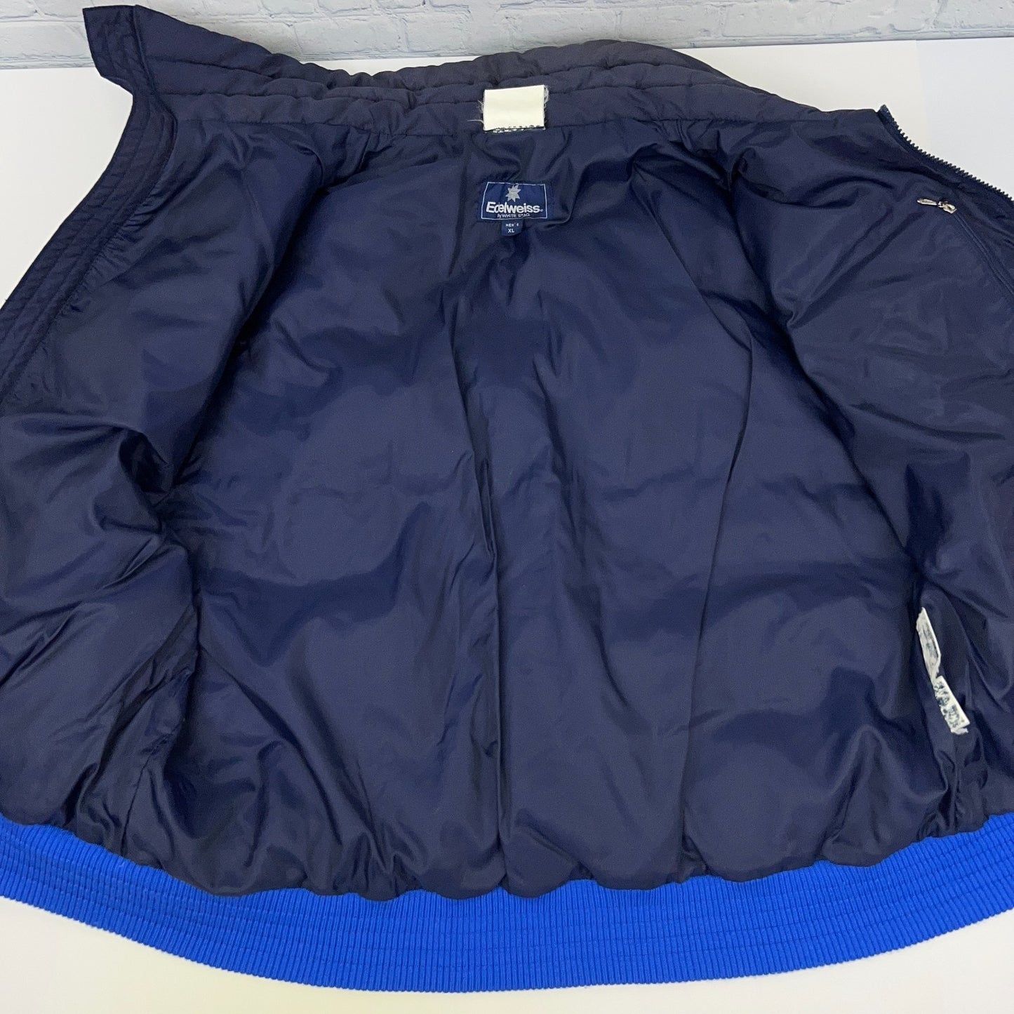Vintage Edelweiss White Stag Down Ski Jacket Removable Sleeves Blue XL X-Large