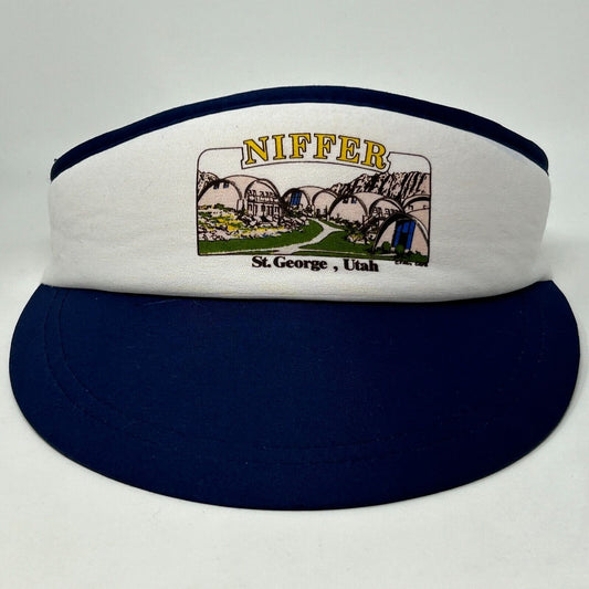 Vintage St George Utah Niffer Visor Hat Cap 80s Blue Strapback - Neon Vintage