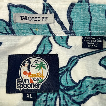 Reyn Spooner Aloha Luhiehu Button Front Shirt Floral White Hawaiian XL X-Large