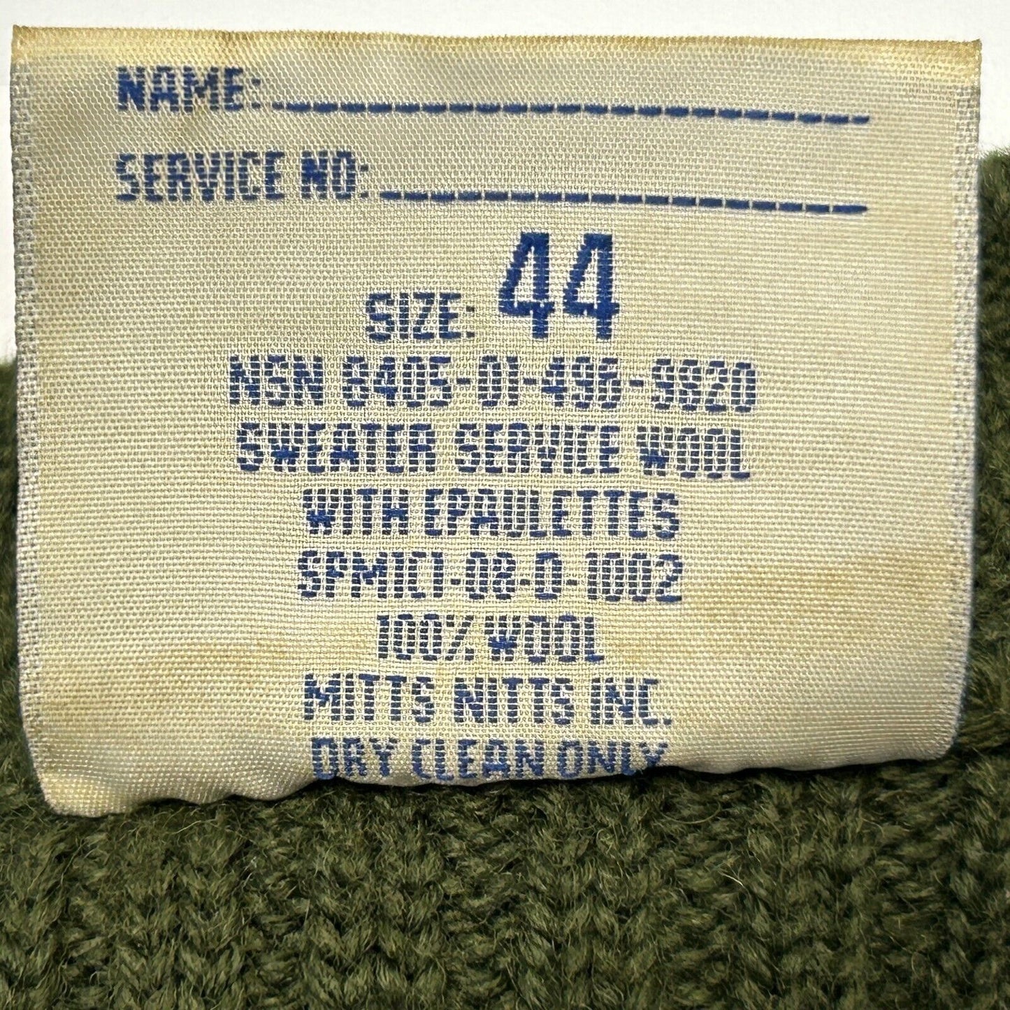 Mitts Nitts MIlitary Wool Sweater Large 44 Epaulettes Army Marines Mens Green