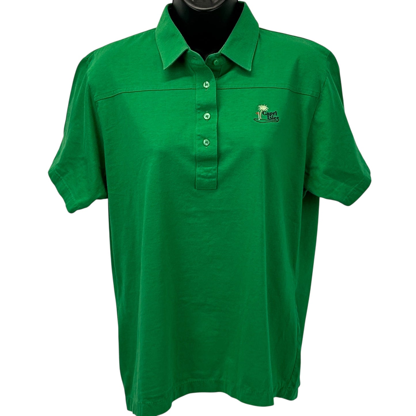 Vintage 80s Capri Isles Golf Club Womens Polo Shirt Venice Florida Green L Large