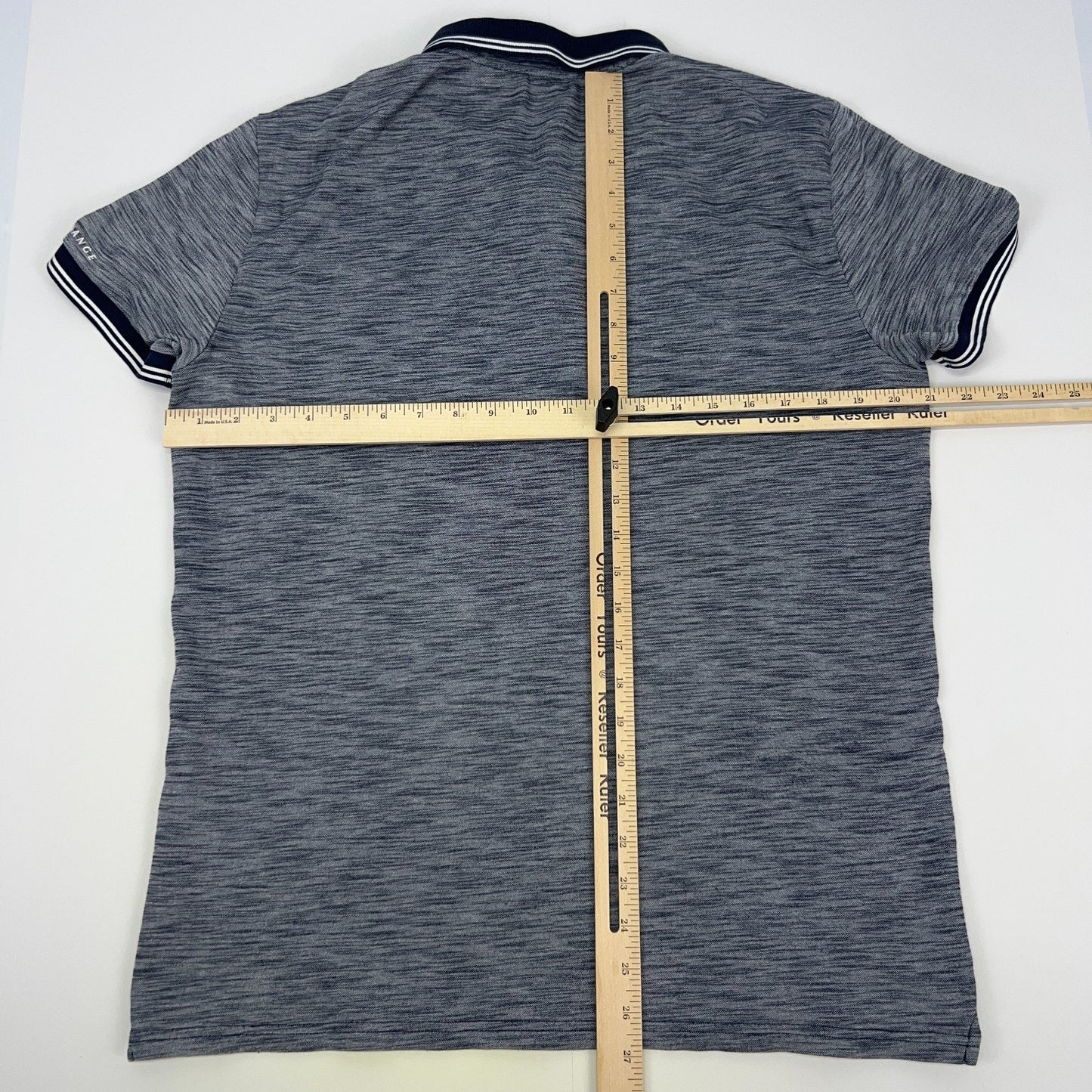 Armani Exchange Polo Shirt Mens L Large AX Space Dye Stripes Short Sleeve Blue