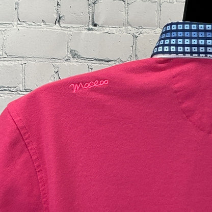 Maceoo Mozart Solid Grid Polo Shirt Pink Short Sleeve Mens 4 L Large