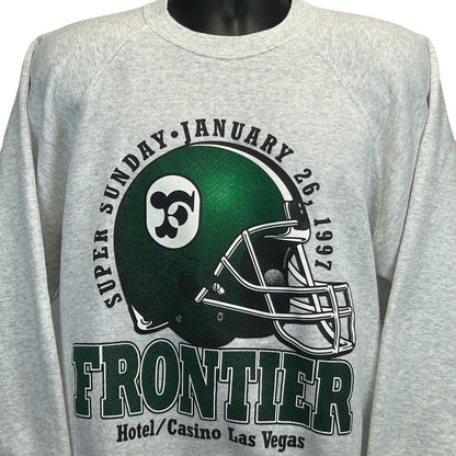 Sudadera vintage Frontier Casino Las Vegas para hombre XL X-Large gris Super Bowl 90s