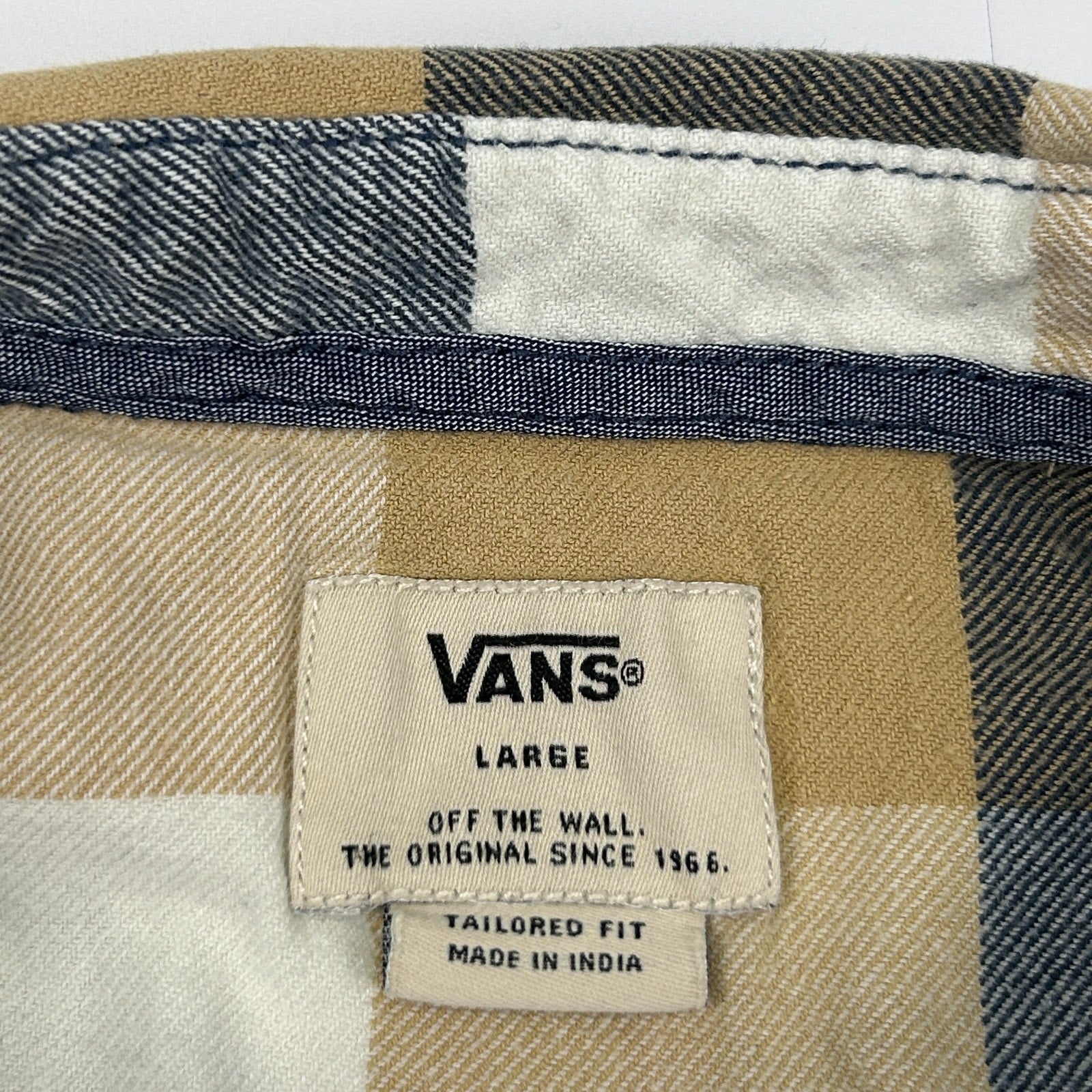 Vans Flannel Button Front Shirt Beige Check Plaid Skater Skateboarding L Large - Neon Vintage