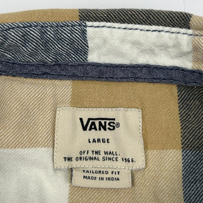 Vans Flannel Button Front Shirt Beige Check Plaid Skater Skateboarding L Large - Neon Vintage