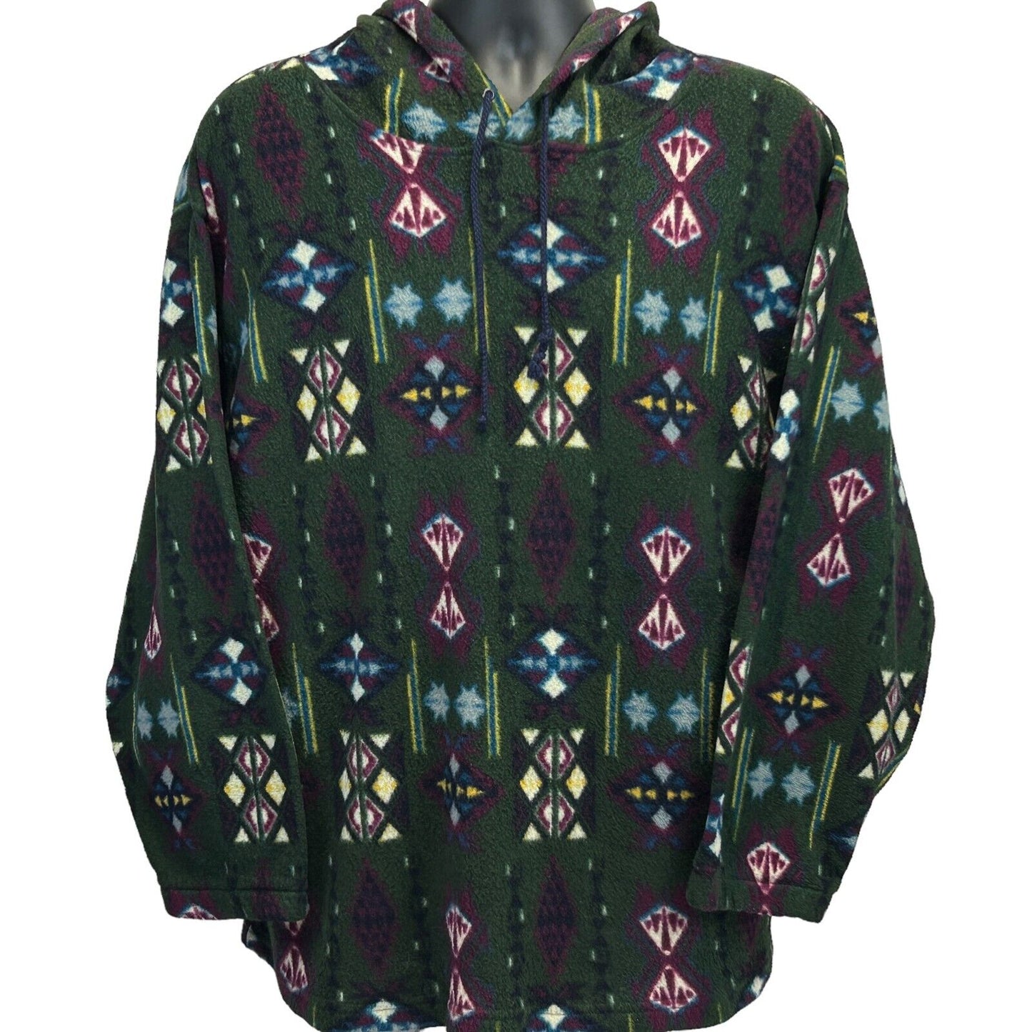 Santana Aztec Vintage 90s Fleece Hoodie Large Southwestern Tribal Mens Green