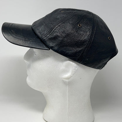 Vintage 90s Wilsons Leather Hat Baseball Cap 6 Panel Strapback Black