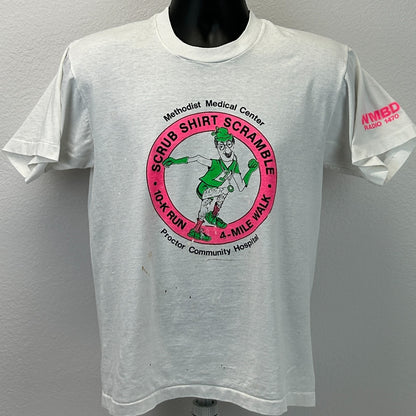 Vintage Scrub Shirt Scramble T Shirt Mens M Medium White Apple Computer Peoria