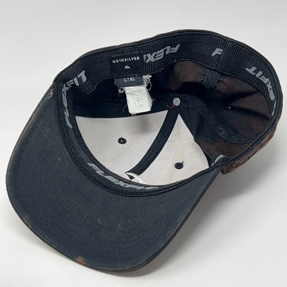 Quiksilver Hat Baseball Cap Surfer Surfing Bleach Spotted Brown FlexFit L-XL