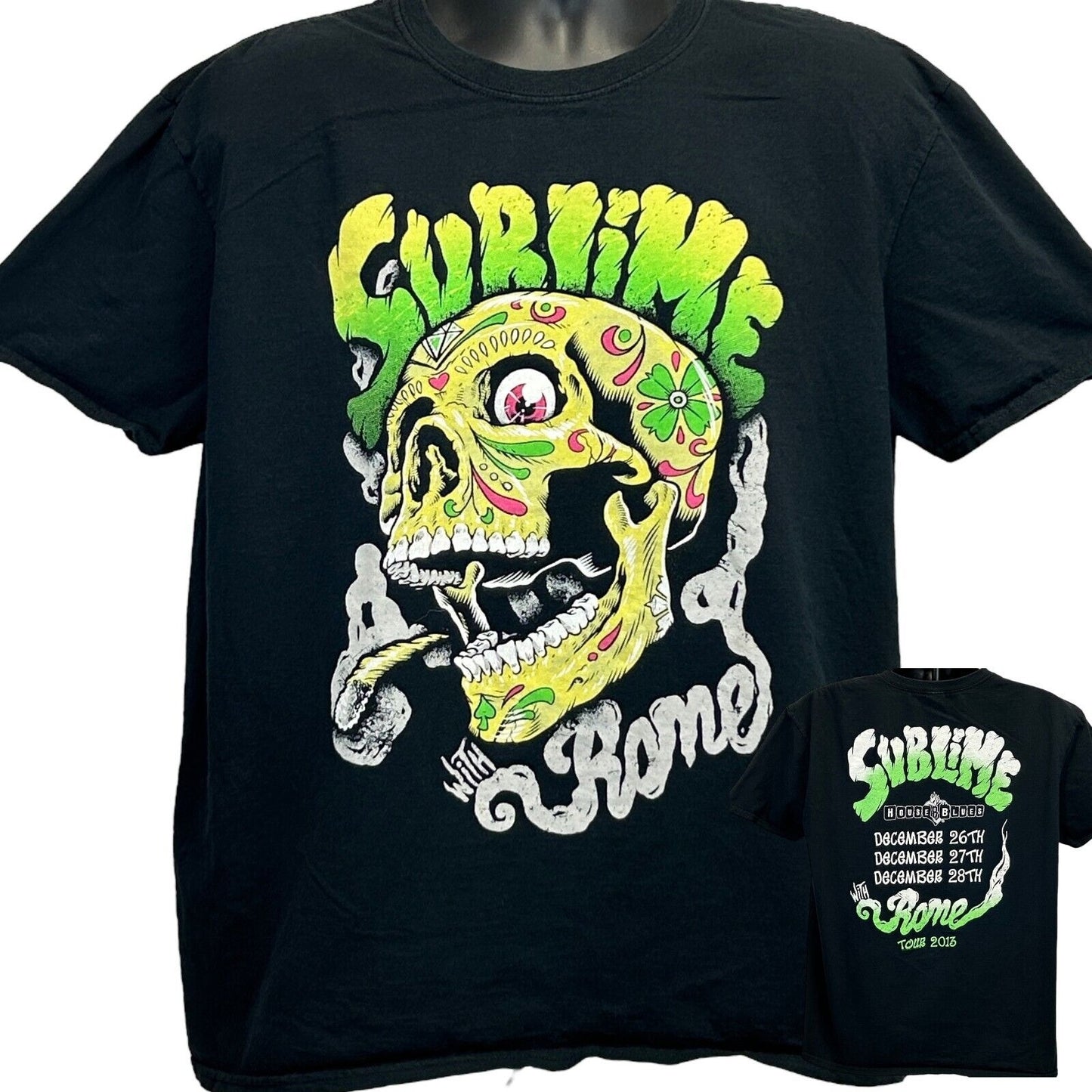 Sublime with Rome 2013 Tour T Shirt Mens X-Large Anaheim Concert Skull Tee Black