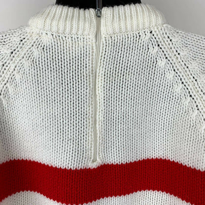 Miss Holly Vintage 60s 70s Womens Pullover Sweater Red White Geometric Large