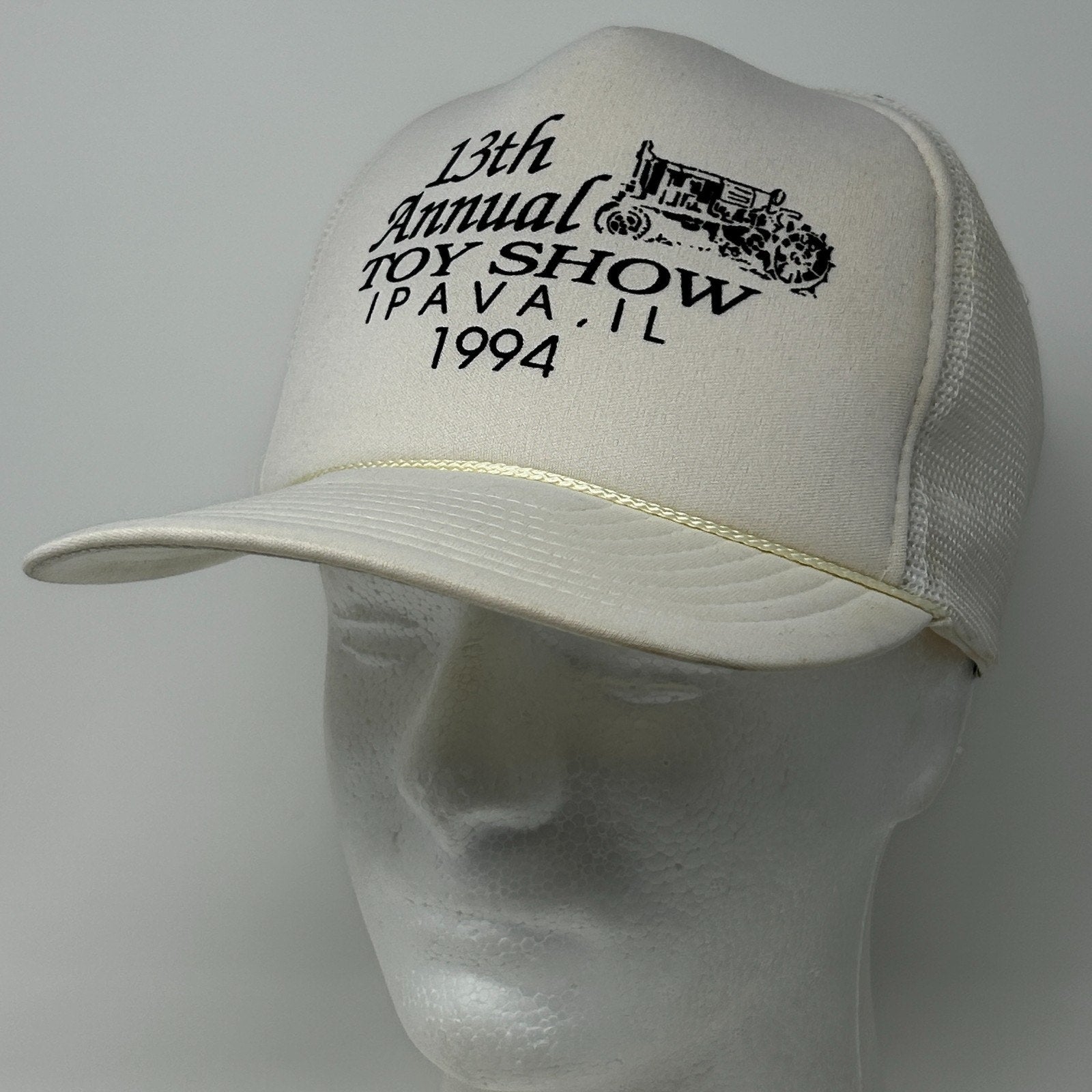 Vintage 90s Toy Show Ipava Illinois Trucker Hat Baseball Cap Mesh Snapback White - Neon Vintage