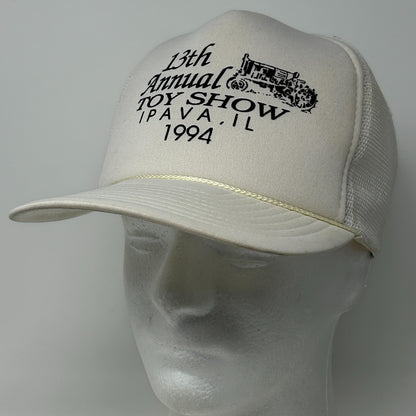 Vintage 90s Toy Show Ipava Illinois Trucker Hat Baseball Cap Mesh Snapback White - Neon Vintage