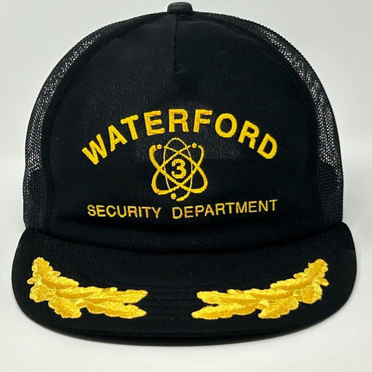 Vintage 80s Waterford 3 Nuclear Power Plant Trucker Hat Cap Gold Leaf Mesh Black - Neon Vintage