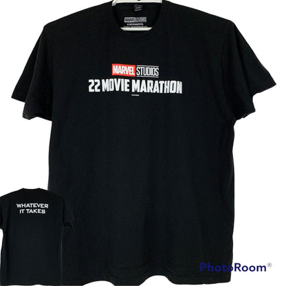 Camiseta de maratón de 22 películas de Marvel Studios para hombre, talla XL, talla XL, Infinity Saga, MCU, color negro