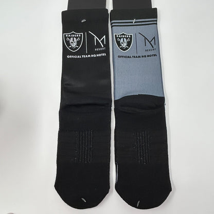 2 Pairs Las Vegas Raiders M Resort Socks Unisex M-L Gray Black Official HQ Hotel