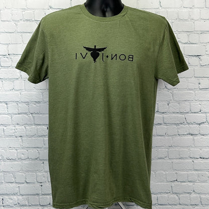 Bon Jovi Mirror Image T Shirt OD Green Reversed Heart and Dagger Logo M Medium