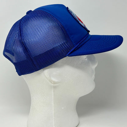 Gorra de béisbol estilo camionero con diseño vintage del banco de sangre de la comunidad Houchin, color azul