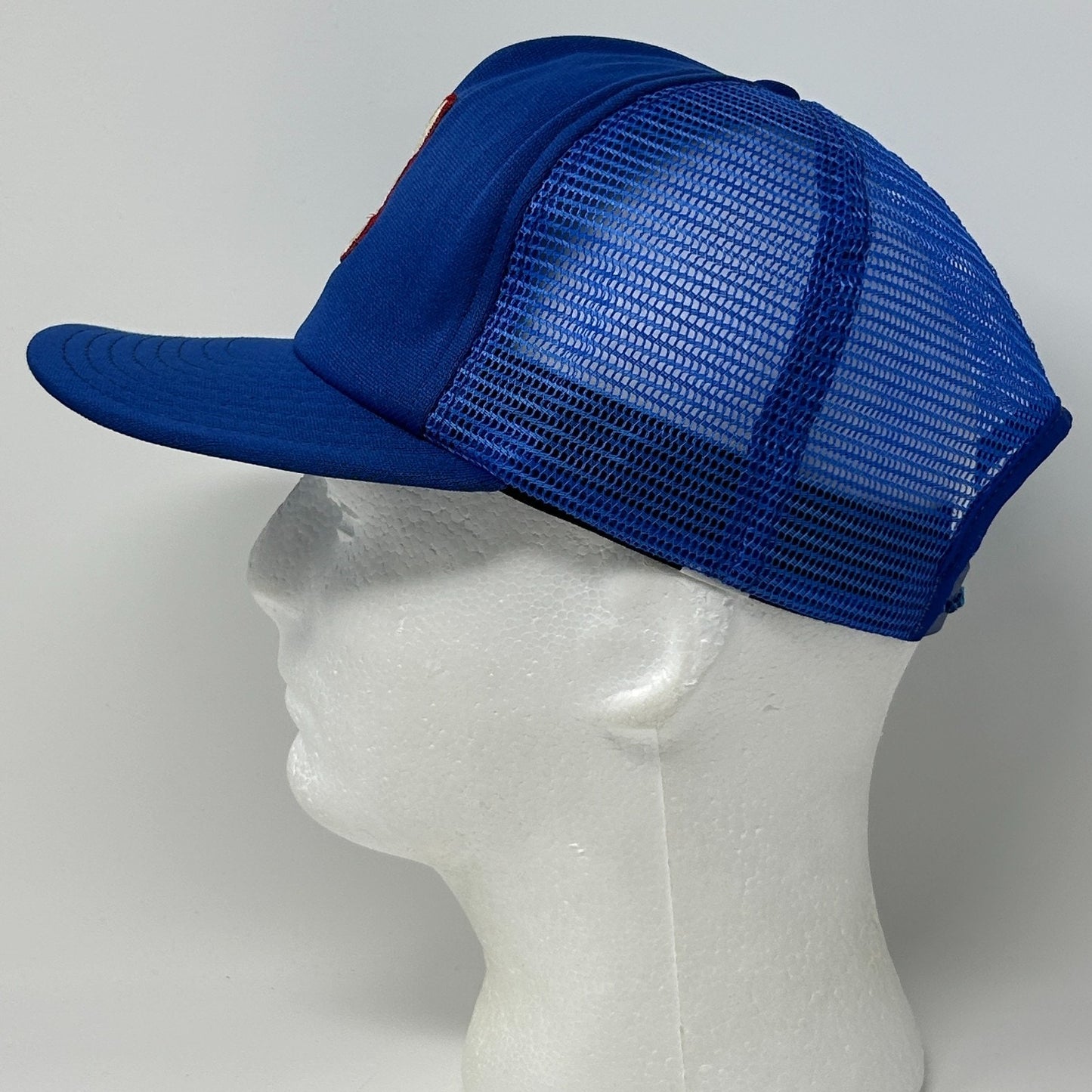 Vintage 80s Atlanta Braves Trucker Hat Baseball Cap MLB AJD Mesh Snapback Blue